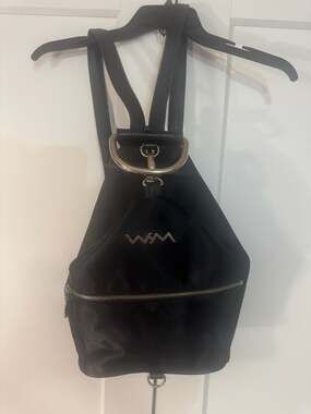 W&M Black Nylon Convertible Backpack with Silver Hardware